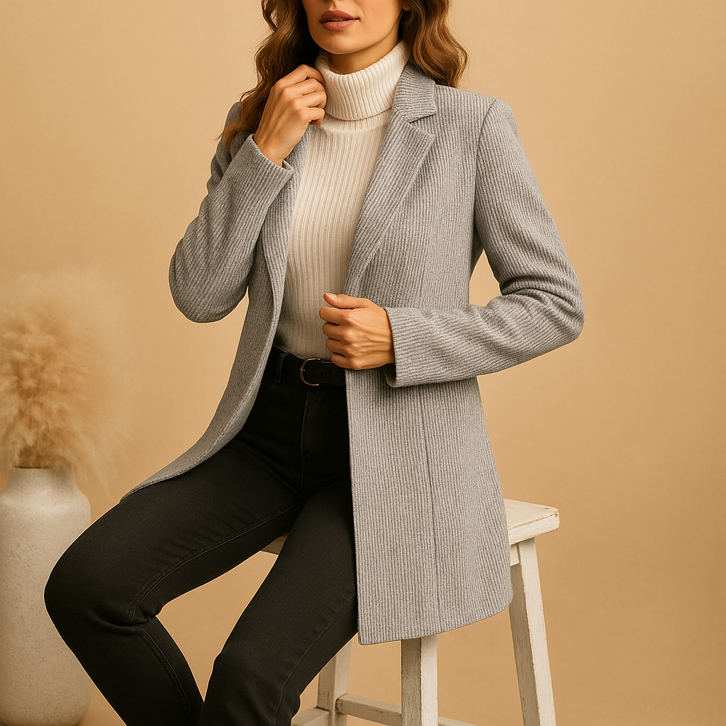 Tailored elegant blazer for women with a flattering fit and long sleeves, perfect for business settings and formal occasions.