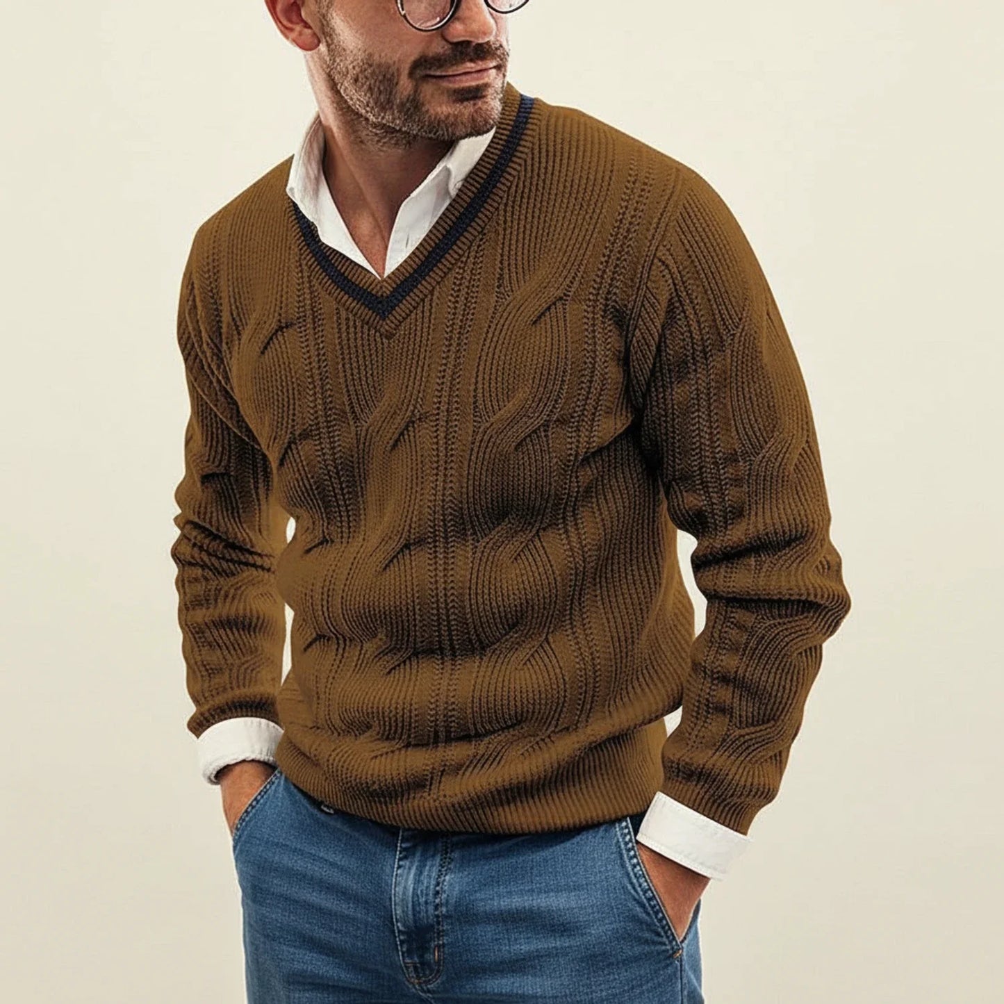 Men's V-Neck Cable Knit Sweater