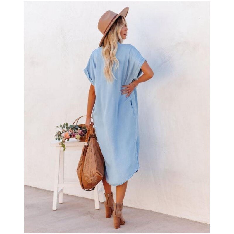 Women's Button Down Midi Dress Shirt Cotton