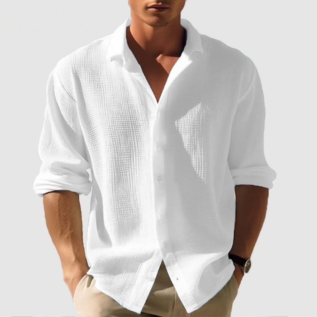 Men's Cotton Waffle Shirt Long Sleeve Casual