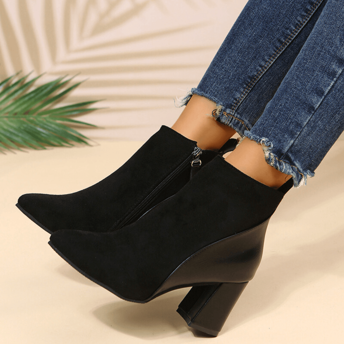 Women's Block Heel Boots Side Zipper