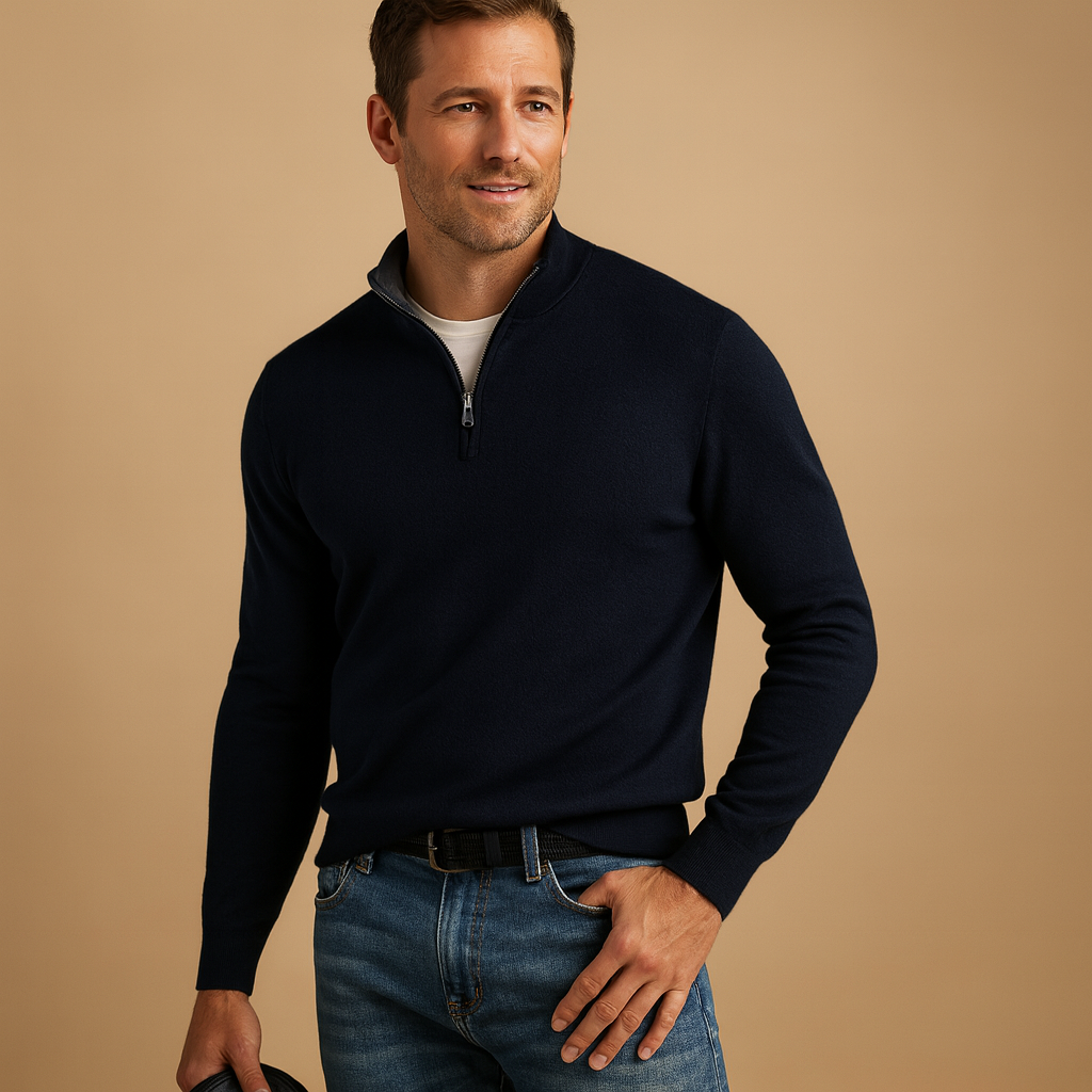 Men’s zip cardigan with soft warm fabric and timeless design, ideal for autumn and winter daily wear or casual outfits.