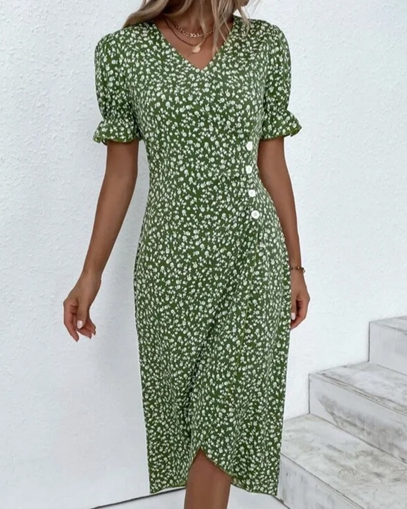 Women's Floral Print V-Neck Wrap Dress - Vonnera
