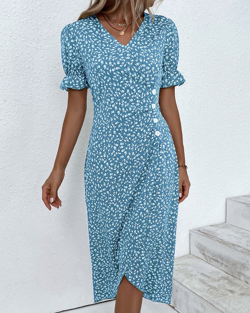 Women's Floral Print V-Neck Wrap Dress