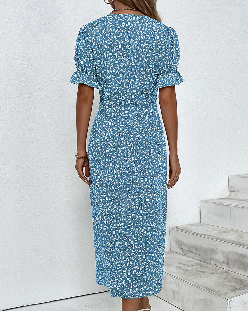 Women's Floral Print V-Neck Wrap Dress