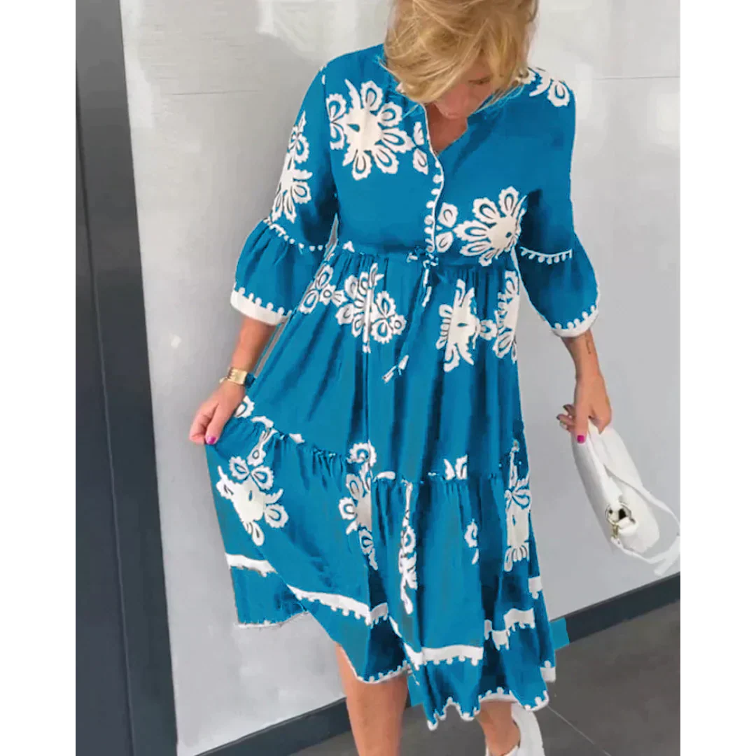 Women's Floral Print Autumn Dress Elegant Fit