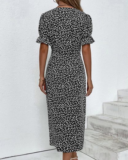 Women's Floral Print V-Neck Wrap Dress