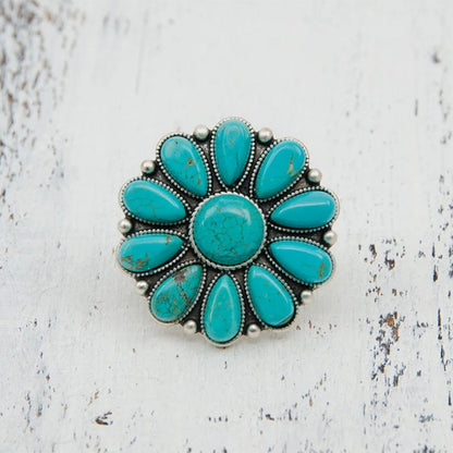 Turquoise Flower Ring Alloy