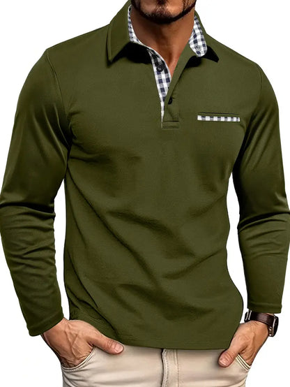 Men's Long Sleeve Polo Shirt Classic Cotton