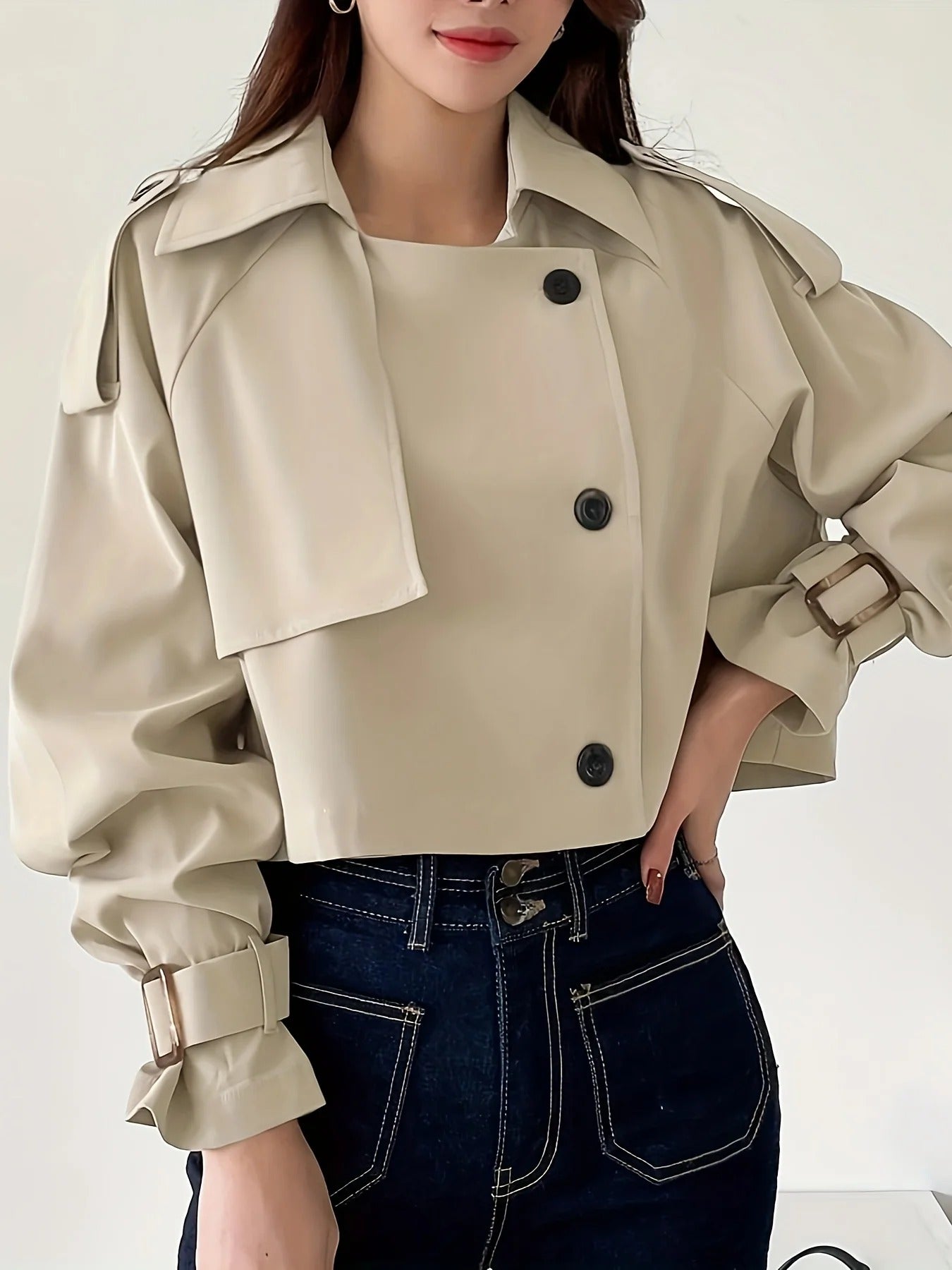 Women's Short Trench Coat Casual Water-Resistant Beige - Vonnera