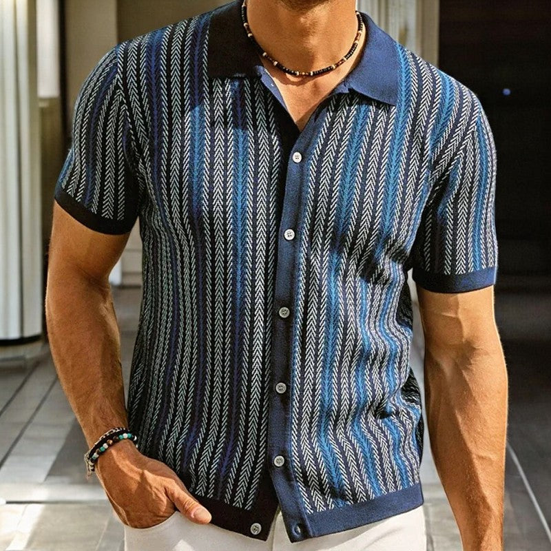 Men's Short Sleeve Button Down Shirt Stripe Pattern