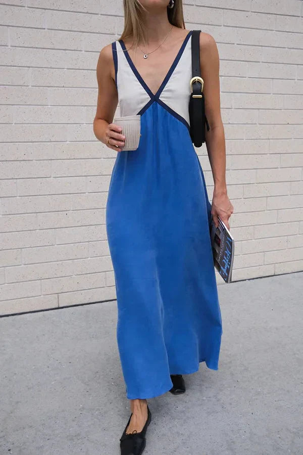 Stylish V-neck Colorblock Dress Elegant