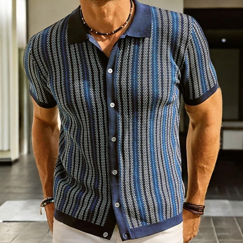Men's Short Sleeve Button Down Shirt Stripe Pattern