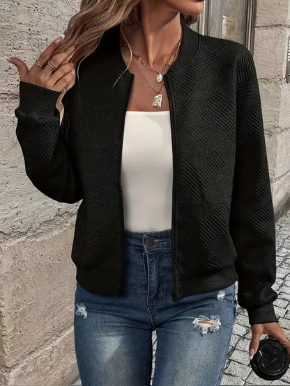 Women's Zip-Up Cardigan Textured Ribbed Long Sleeve