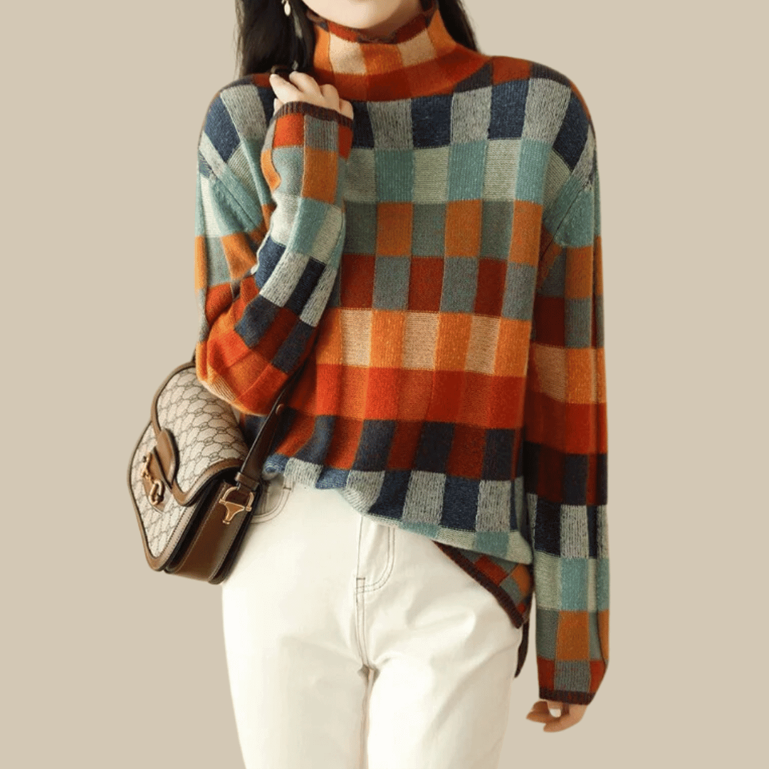 Women's Patchwork Turtleneck Sweater Blend - Vonnera