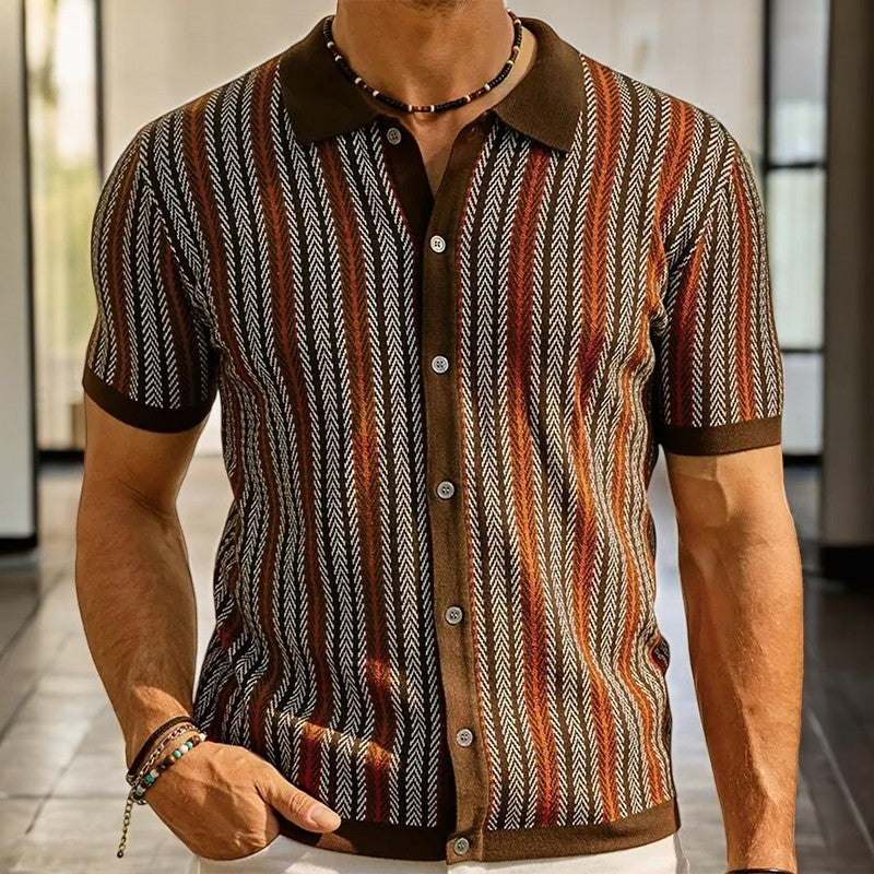 Men's Short Sleeve Button Down Shirt Stripe Pattern