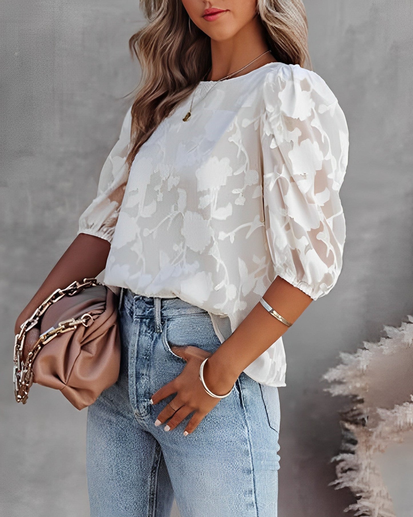 Women's Chiffon Blouse Puff Sleeves