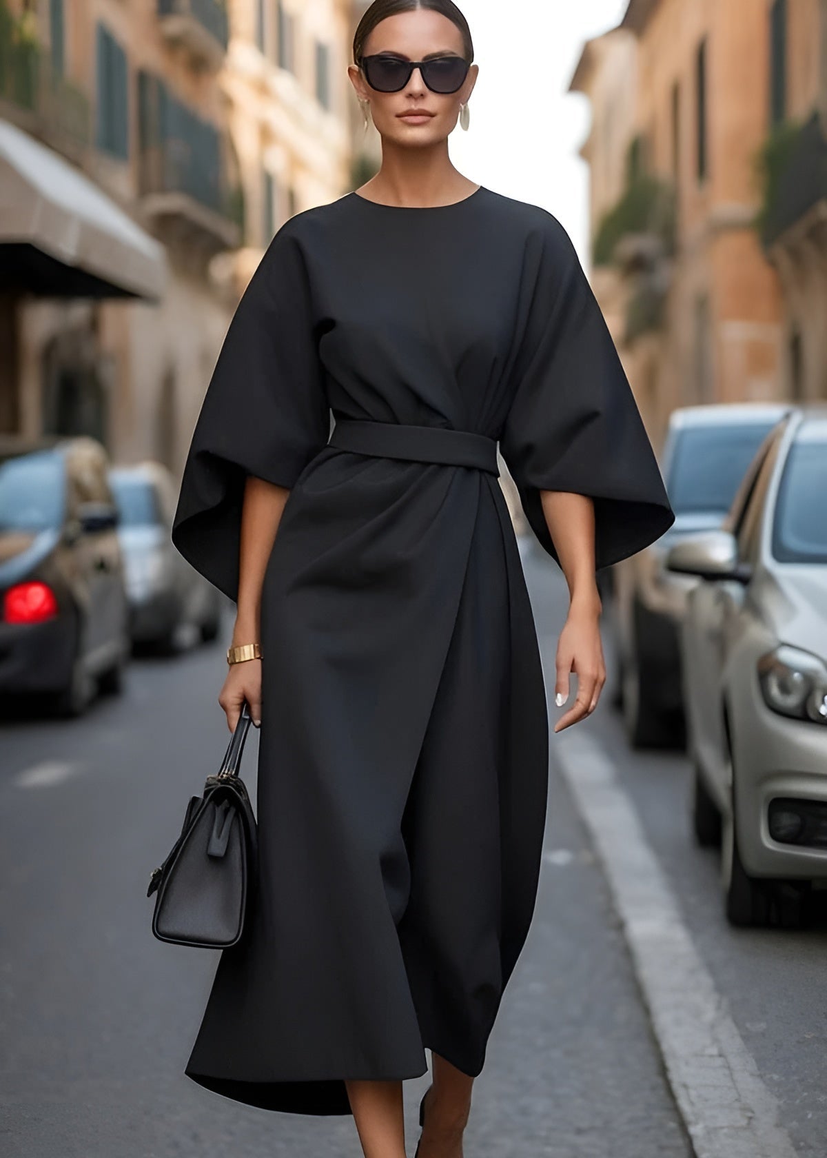 Women's Flowy Belted Maxi Dress