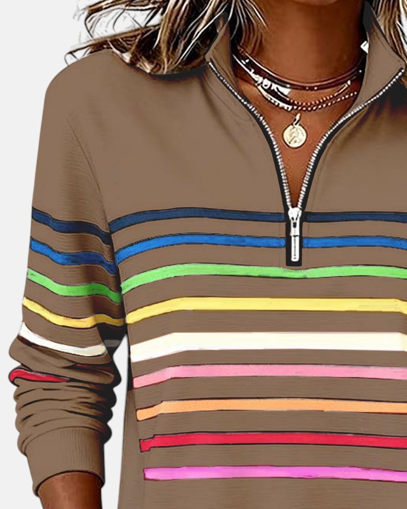 Rainbow Striped Zip Up Sweatshirt