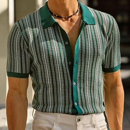 Men's Short Sleeve Button Down Shirt Stripe Pattern