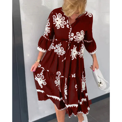 Women's Floral Print Autumn Dress Elegant Fit