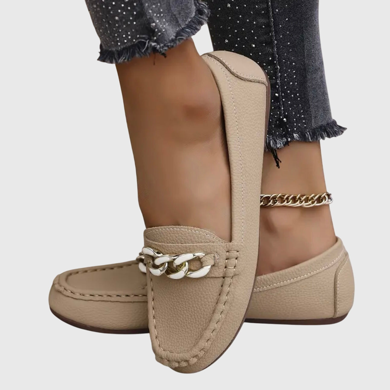 Women's Slip-On Loafers Gold Chain Detail Flat Shoes