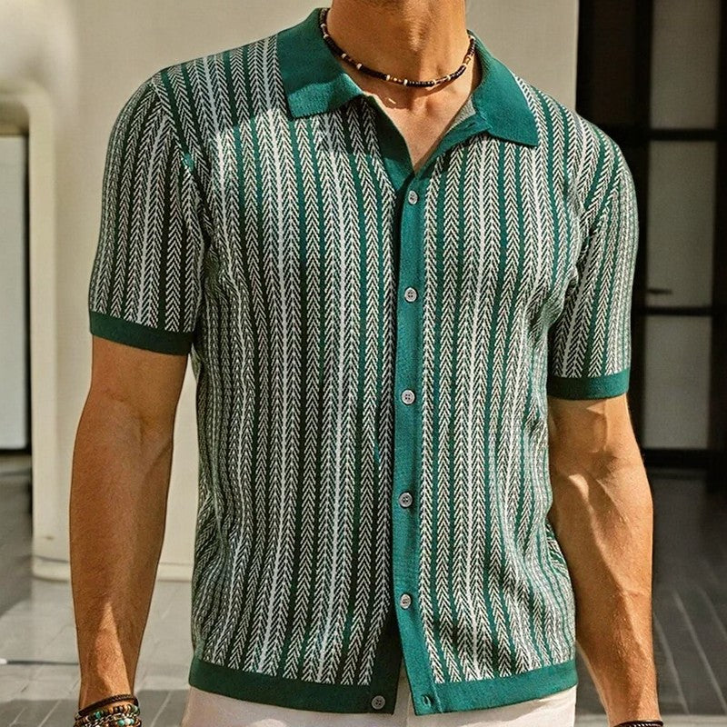 Men's Short Sleeve Button Down Shirt Stripe Pattern