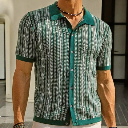Men's Short Sleeve Button Down Shirt Stripe Pattern