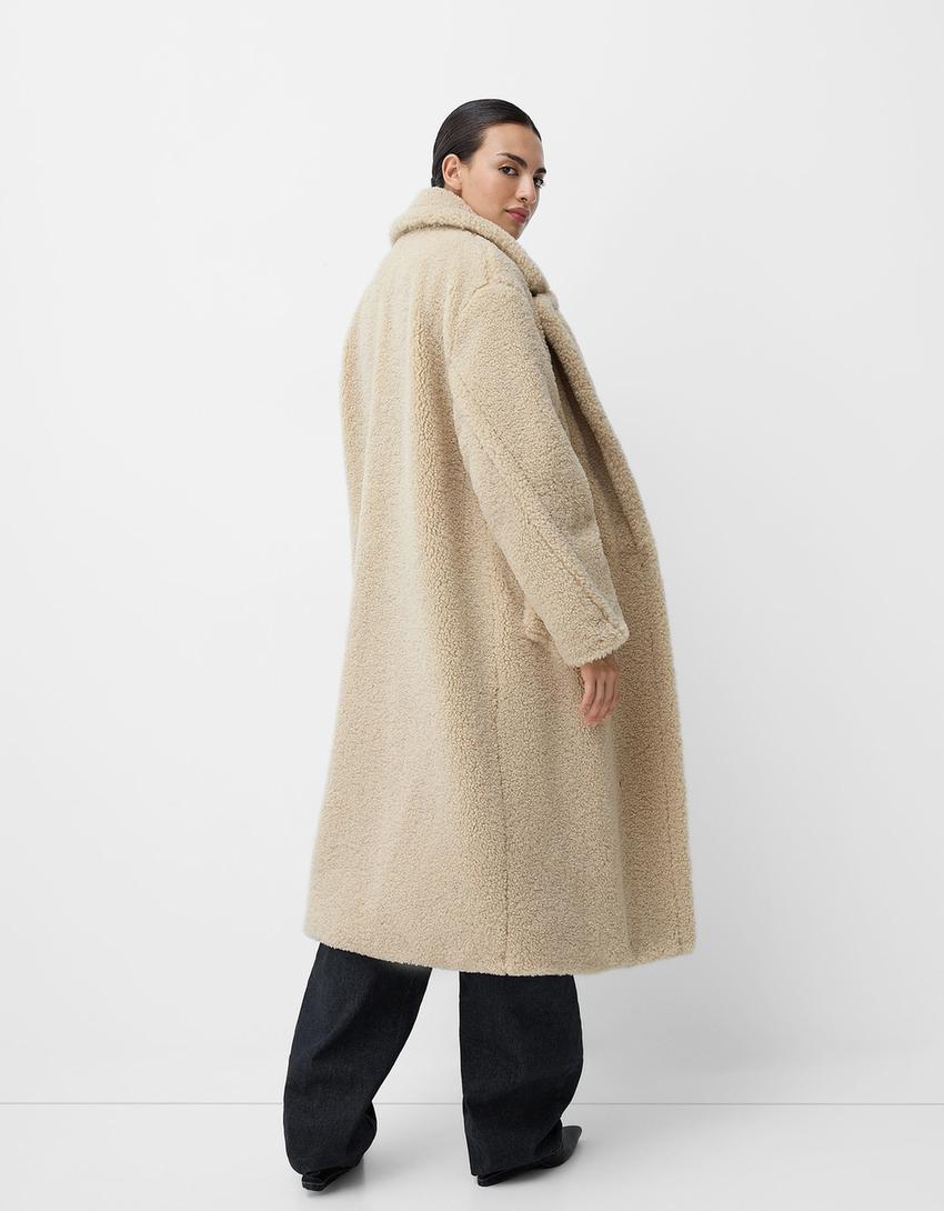 Women's Teddy Fur Oversized Winter Coat Lapel Collar Button Front