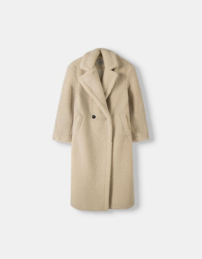 Women's Teddy Fur Oversized Winter Coat Lapel Collar Button Front