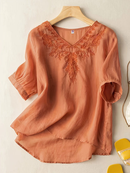 Women's Relaxed Fit Embroidered Tunic Blouse - Vonnera