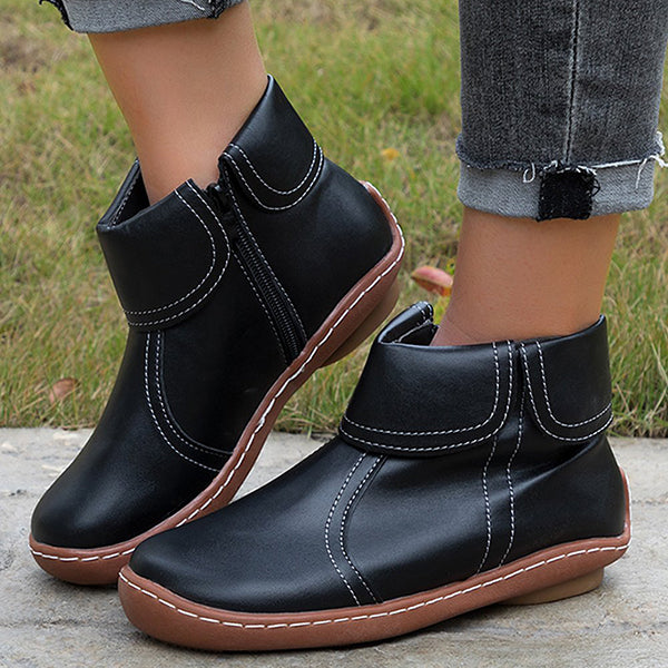 Women's Ankle Boots Folded Collar Side Zipper
