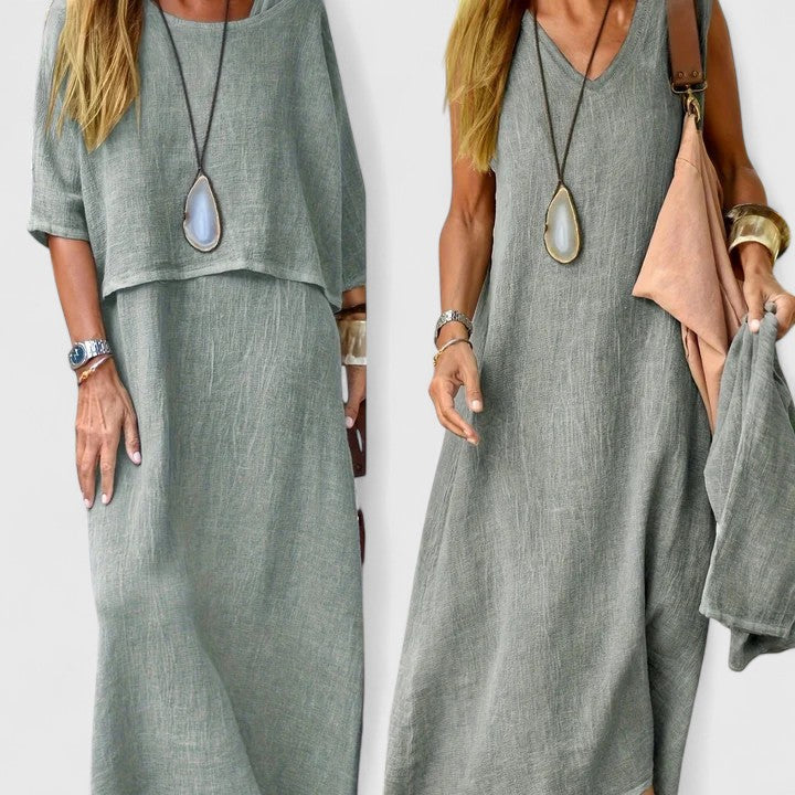 Women's Maxi Dress Set Two-Piece Short Sleeve