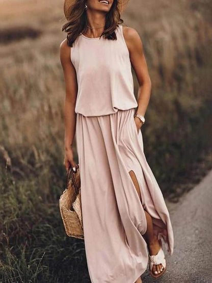 Women's Sleeveless Slit Dress Loose Fit Cotton Breezy Rose - Vonnera