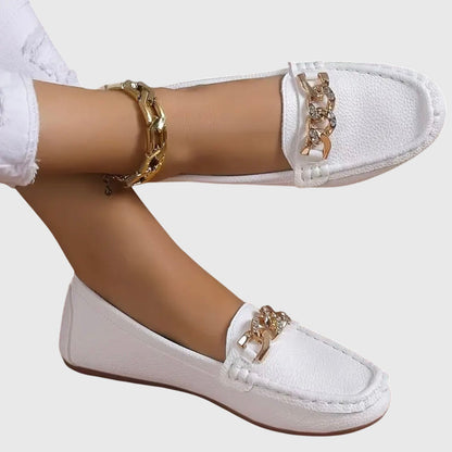 Women's Slip-On Loafers Gold Chain Detail Flat Shoes - Vonnera