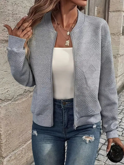 Women's Zip-Up Cardigan Textured Ribbed Long Sleeve