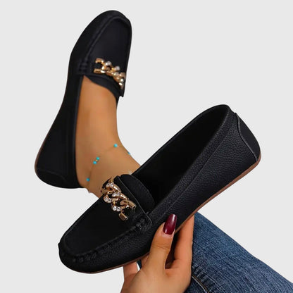 Women's Slip-On Loafers Gold Chain Detail Flat Shoes