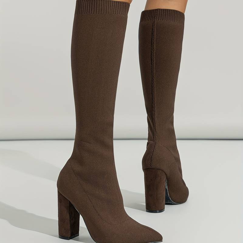 Women's Knee-High Boots Pointed Toe Block Heel