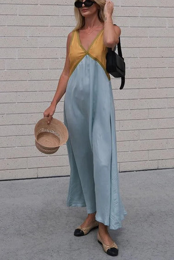 Stylish V-neck Colorblock Dress Elegant