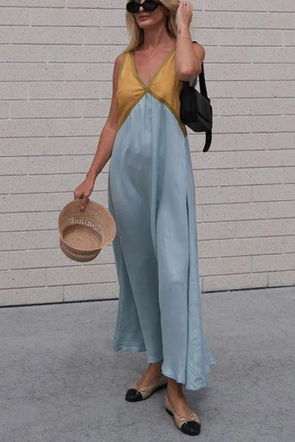 Stylish V-neck Colorblock Dress Elegant