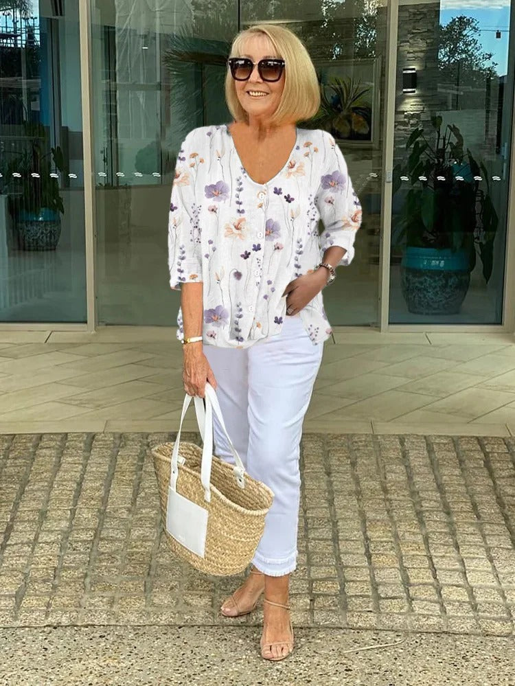 Women's V-Neck Floral Blouse