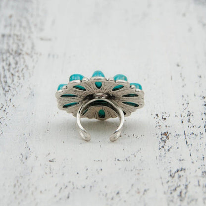 Turquoise Flower Ring Alloy