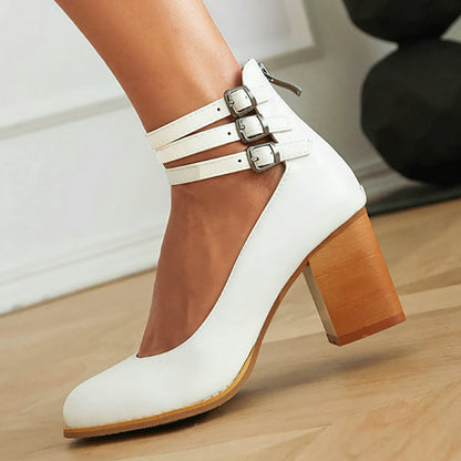 Women's Ankle Strap Sandals Smooth Thick Heel