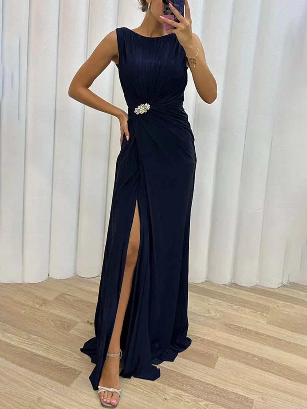 Women's Pleated Maxi Dress Evening Wear