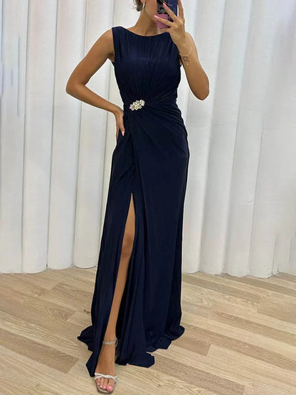 Women's Pleated Maxi Dress Evening Wear