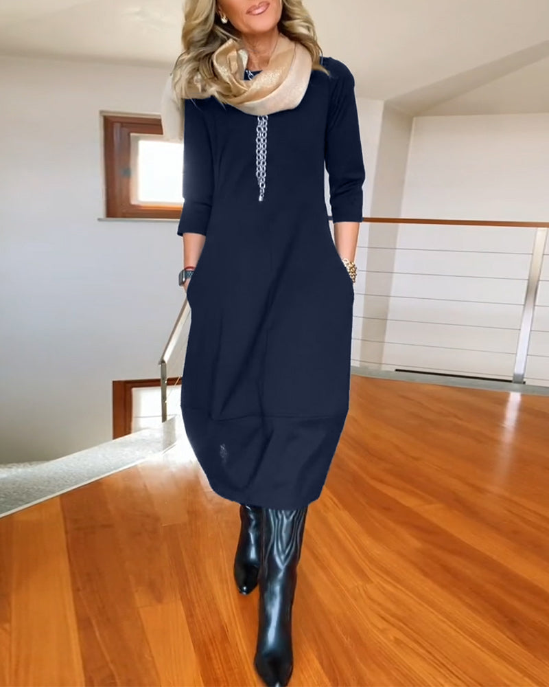 Women's Midi Dress Round Neck