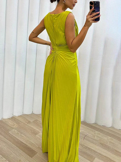 Women's Pleated Maxi Dress Evening Wear