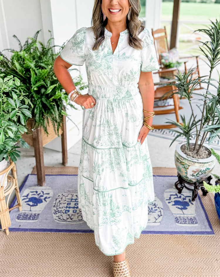 Women's Maxi Toile Print Tiered Dress
