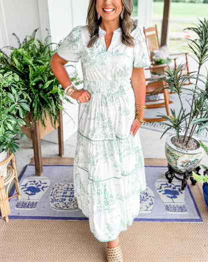 Women's Maxi Toile Print Tiered Dress