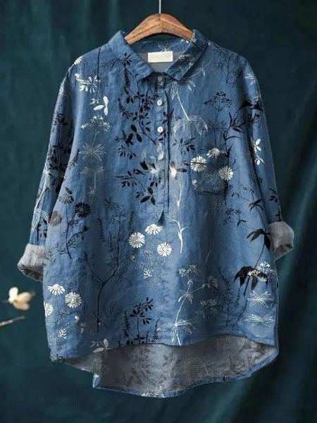 Women's Floral Print Blouse Button-Front